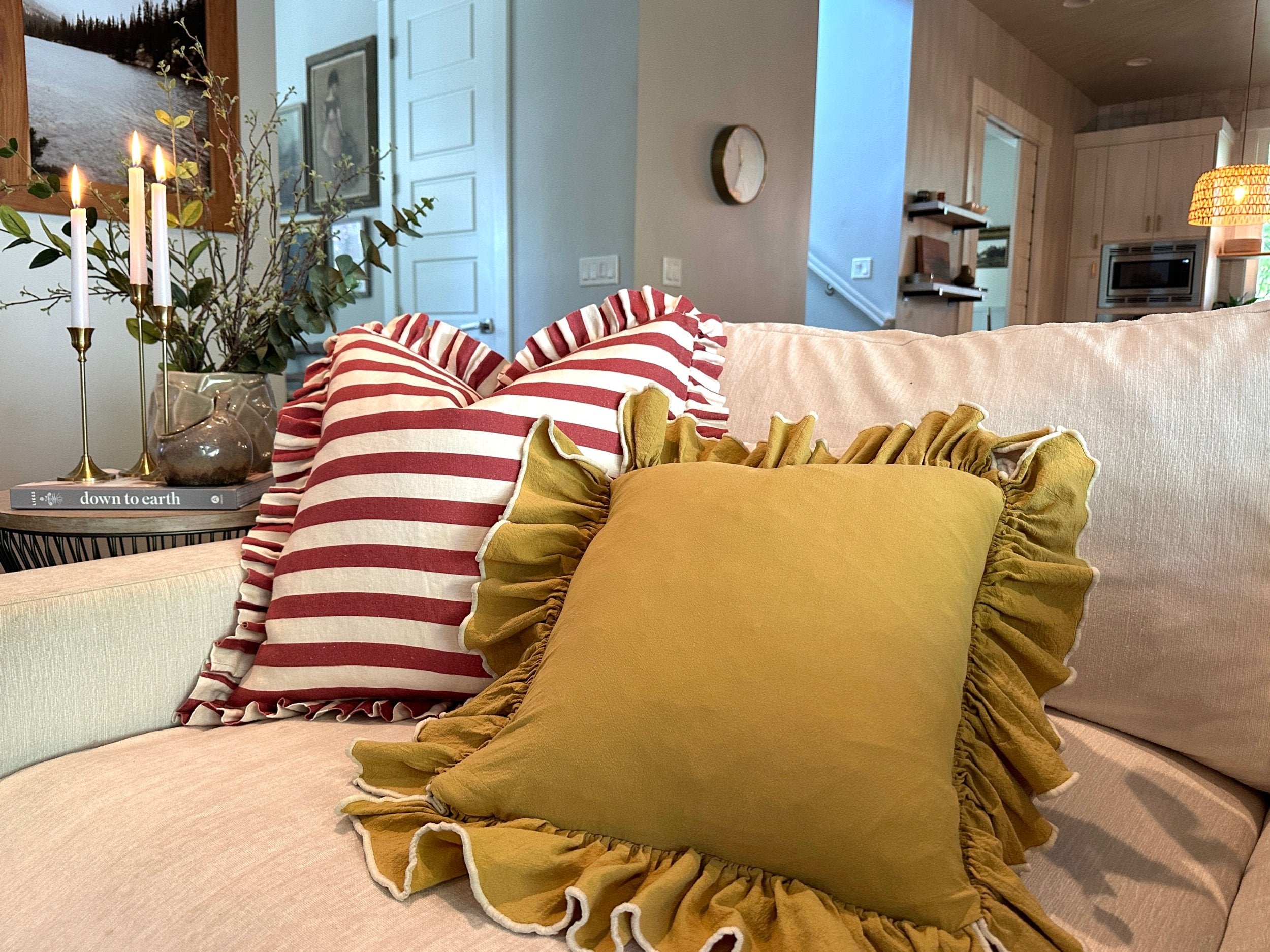 Mustard Linen-Ruffle Pillow Cover