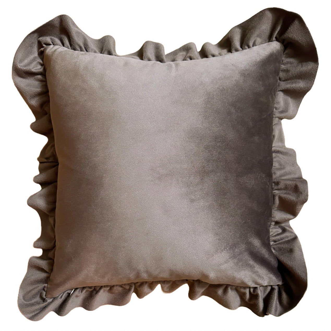 Coffee Velvet-Ruffle Pillow Cover