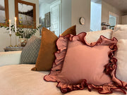 Raspberry Pink Linen-Ruffle Pillow Cover