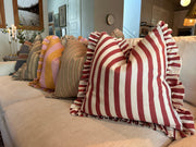 Cherry Striped Linen-Ruffle Pillow Cover