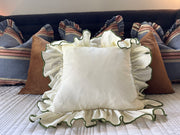 Milky White Linen-Ruffle Pillow Cover