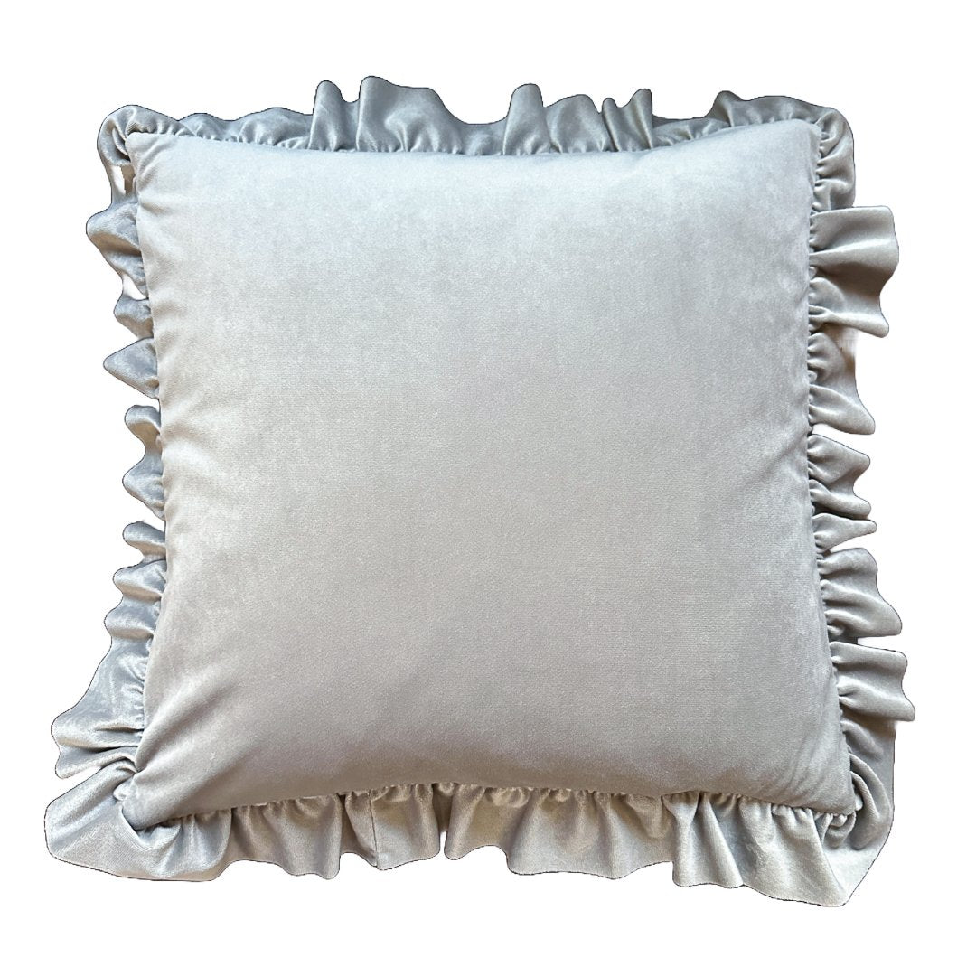 Silver Velvet-Ruffle Pillow Cover